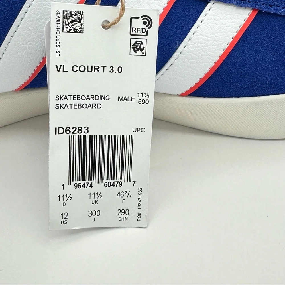 Men’s Adidas Neo VL Court 3.0 Skateboarding Shoes Size 12 Bright Blue ID6283 - Picture 9 of 9